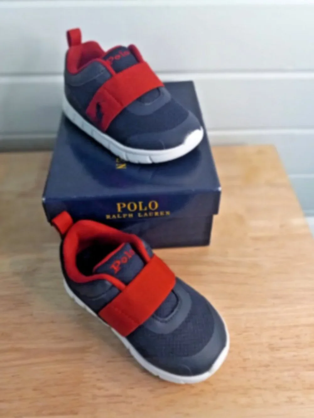 Polo Ralph Lauren Barnes III Toddler 6 Navy Red Slip On Sneakers Shoes NIB